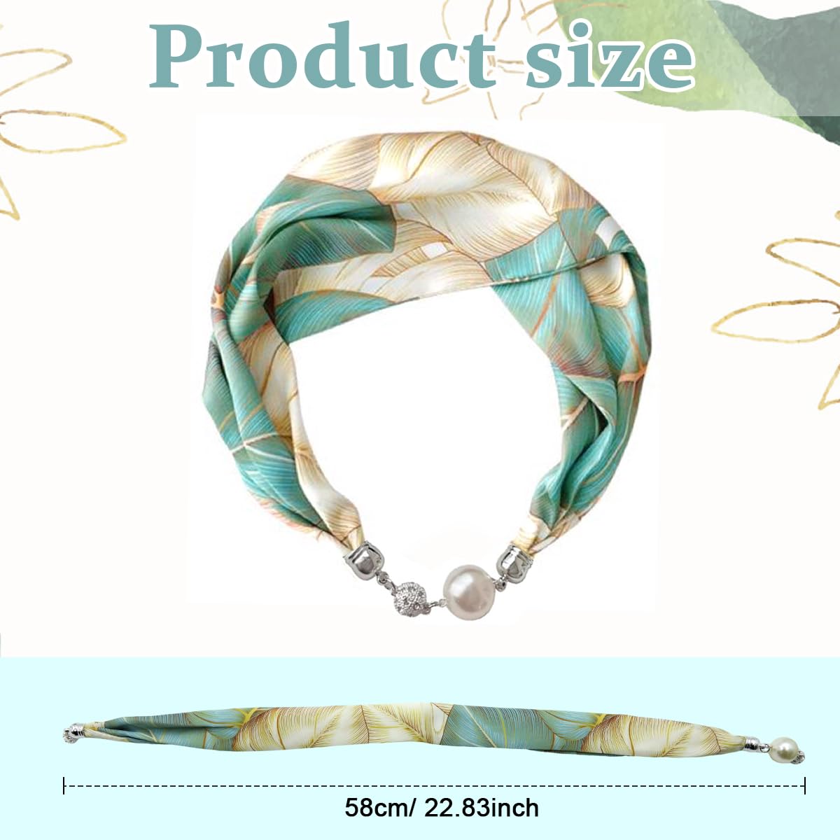 PALAY® Neck Scarf for Women Stylish Satin Silk-feel Head Scarf Fashion Print Neckerchief Necktie Scarf with Magnet Buckle