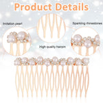 PALAY® 2Pcs Pearl Hair Comb Pins Women Pearl Rhinestone Hair Pin Side Hair Comb Pin Women Rose Golden Alloy Pearl Rhinestone Bridal Hair Accessories Hair Pins