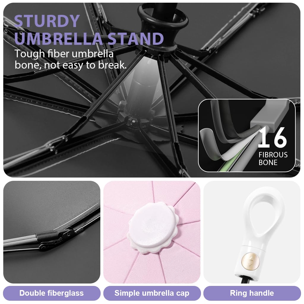 PALAY Compact Umbrella for Travel and Outdoor Use with 8 Dual Ribs & Auto Open | 95% UV Protection and Anti Slip Handle