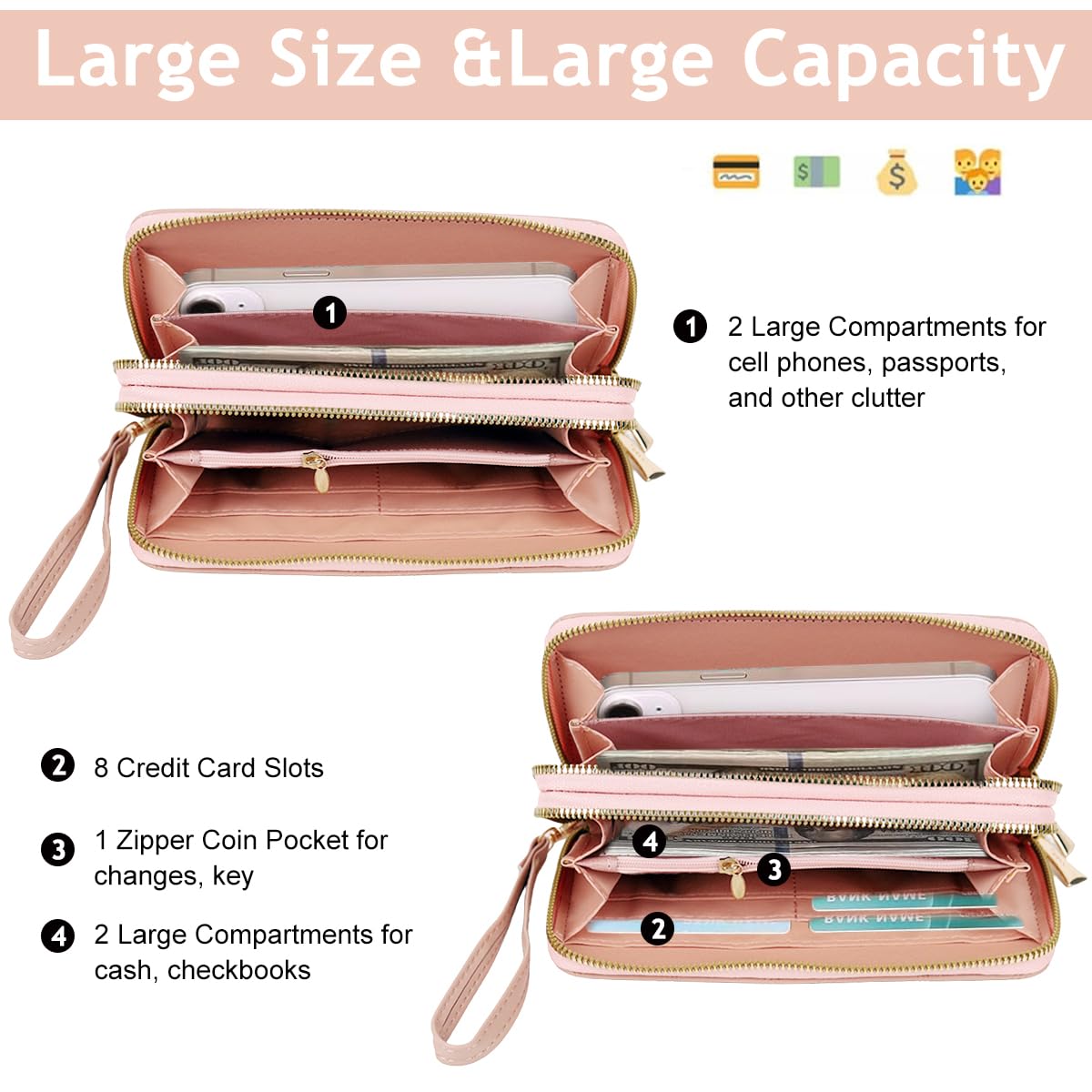 PALAY Hand Purse for Women with Dual Layer Design and 19.5×10 cm Size | PU Leather RFID Wallet