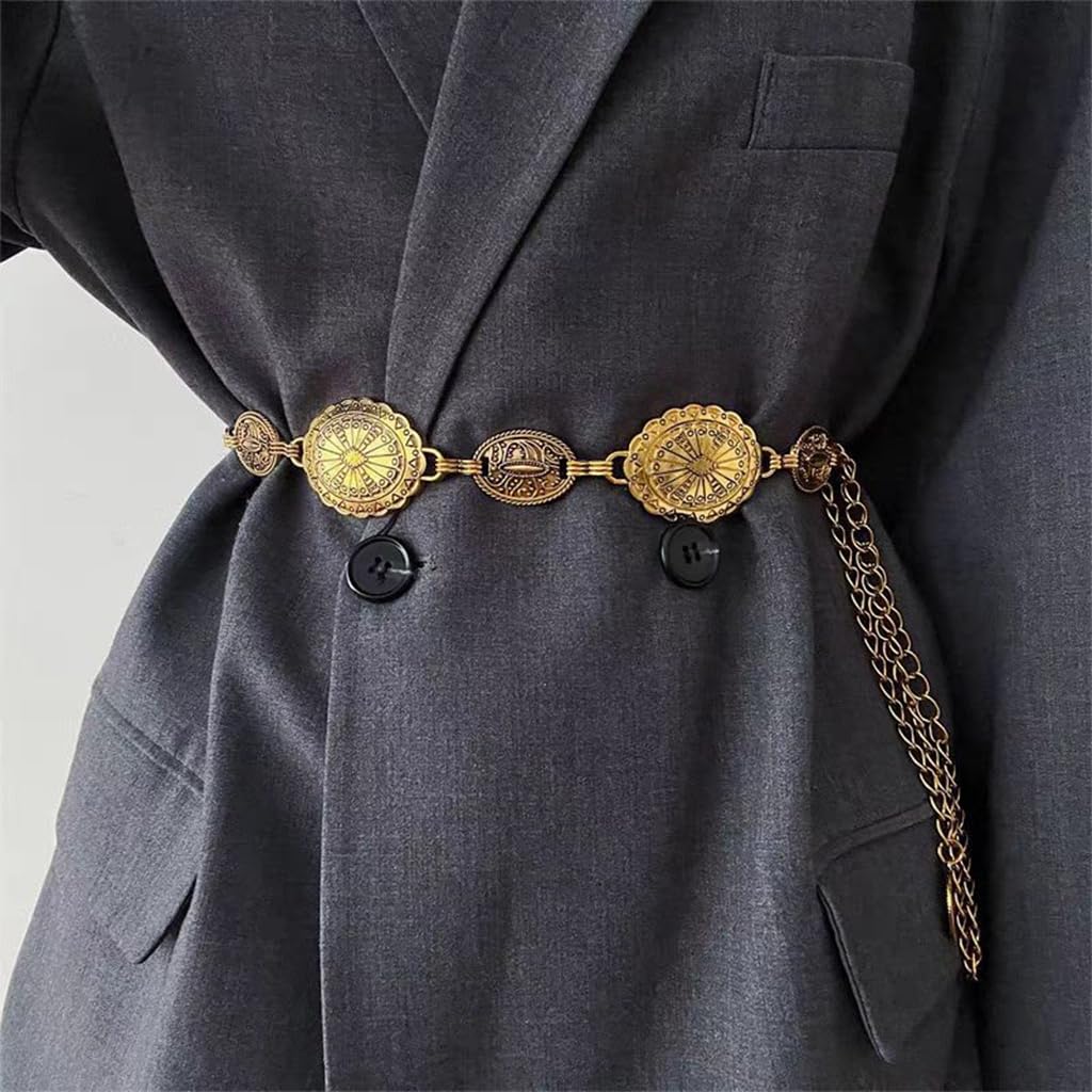 PALAY® Waist Belt for Women Golden Metal Concho hip belt for women saree Waist Belt Adjustable boho Western Fashion saree Belt women Chain Belts for Dresses, Jeans, Skirts