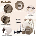PALAY Trolley School Backpack for Kids with Wheels-Khaki