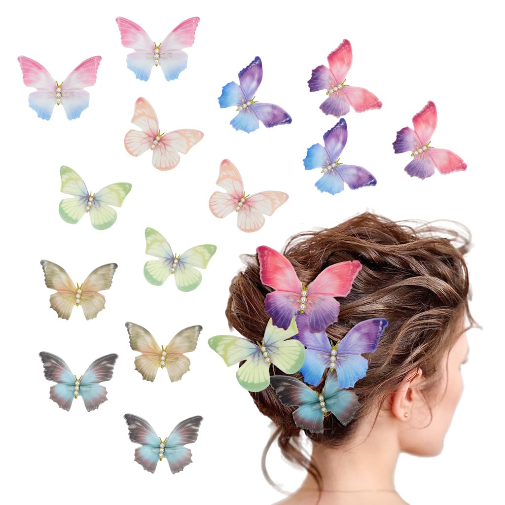 PALAY Hair Clips Set featuring 14 Pcs 3.54 in Pearl Butterfly Design for Girls and Women