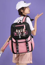 PALAY® Black Pink Bag For Girls School Bag with USB Cable Jack Cute Backpacks Idol Print Design Laptop Backpack and Casual Backpack Student Accessories That can Hold 16.8 inches Books