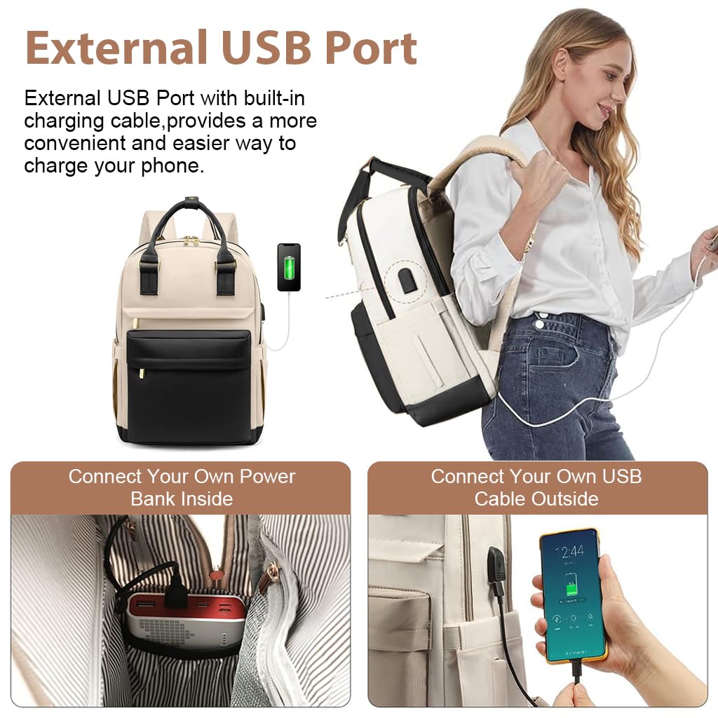 PALAY Laptop Backpack for Travel and School with USB Charging Port and Oxford Cloth | 15.6 Inch Women’s Fashion Contrast Design