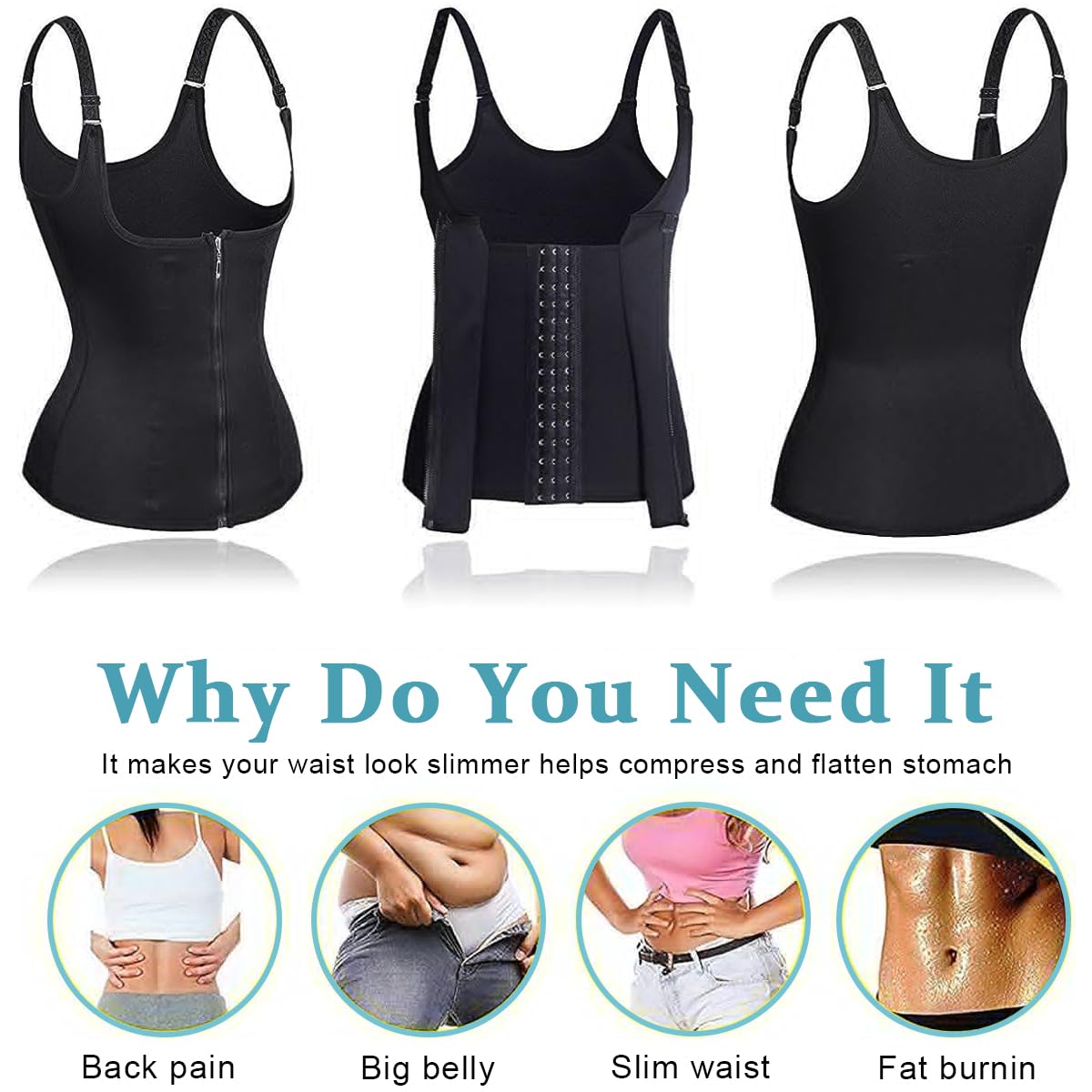 PALAY Waist Trainer for Women featuring 3 Row Buckle Adjustment and Double Zipper | Neoprene XXXL Black Shapewear