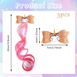 PALAY Unicorn Hair Extensions for Kids with Glitter Bows and Alligator Clips | 5Pcs Set
