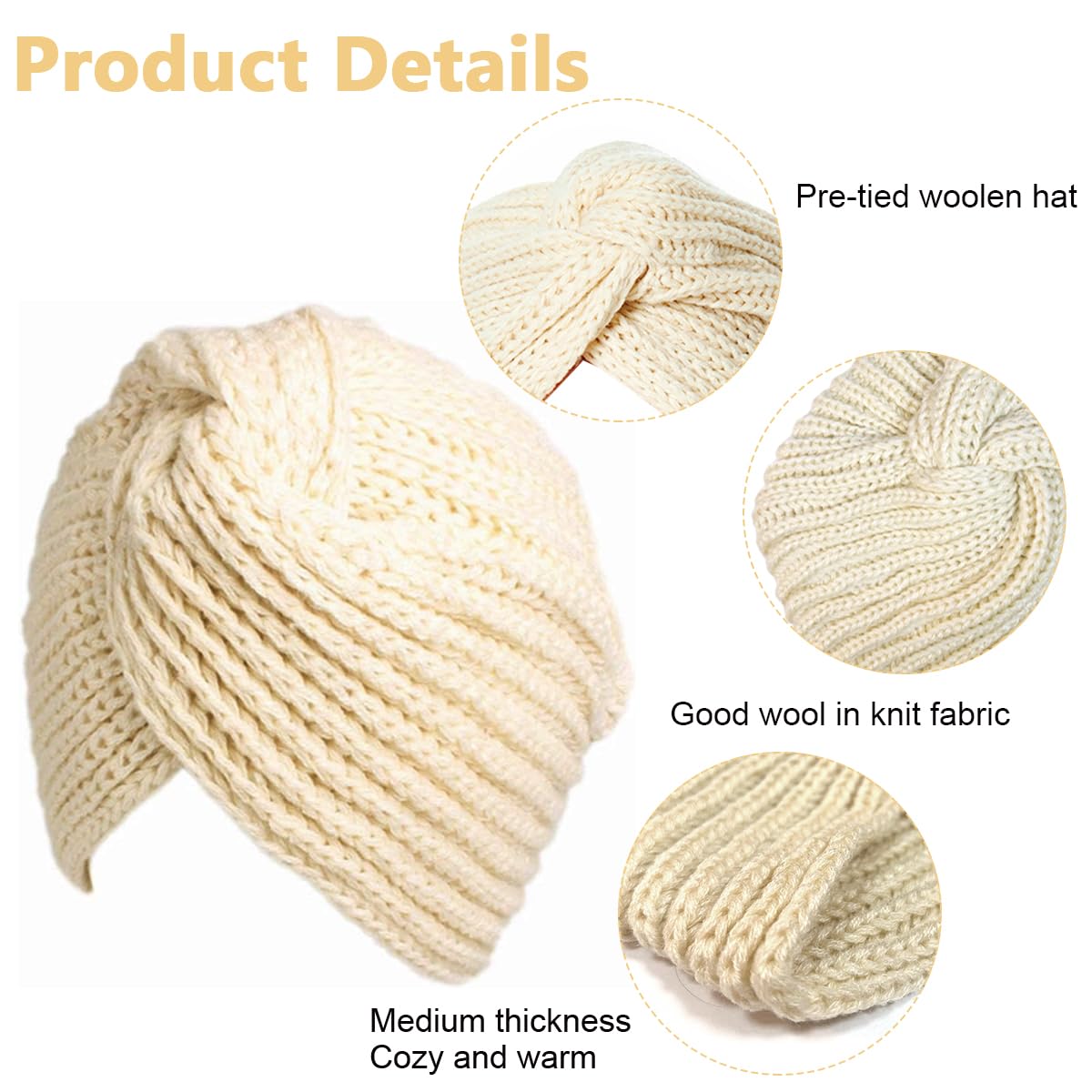 PALAY Turban Winter Cap for Women with Crochet Knit Design in Beige | Warm Acrylic Fabric