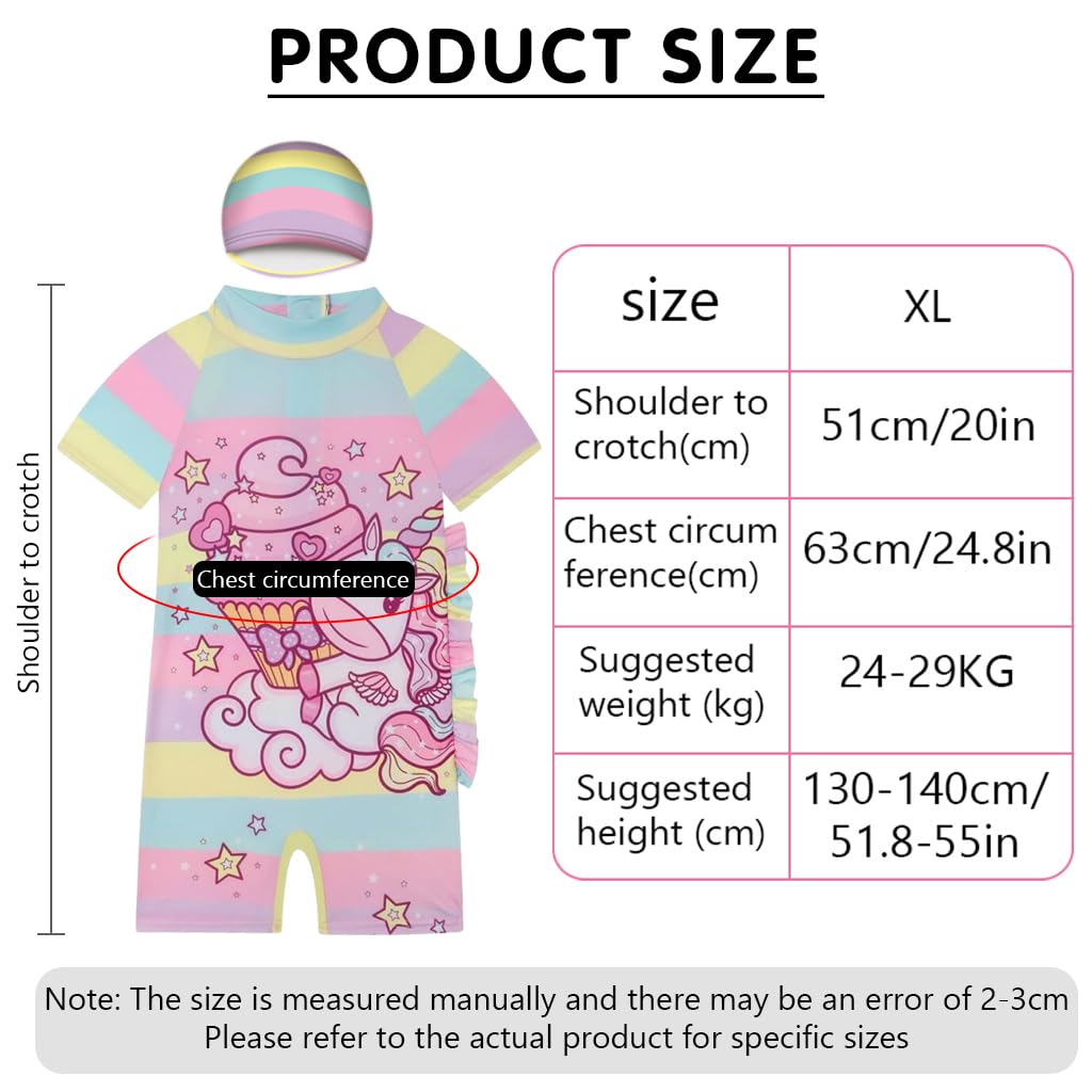 PALAY® Unicorn Swimming Costume For Kids Girls 6-8 Years Old, Multicolored Swim Suit for Kids Girls, One-Piece Cartoon Swimsuit for Girls with Swim Cap, Beachwear Kids Swimming Bathing Suit