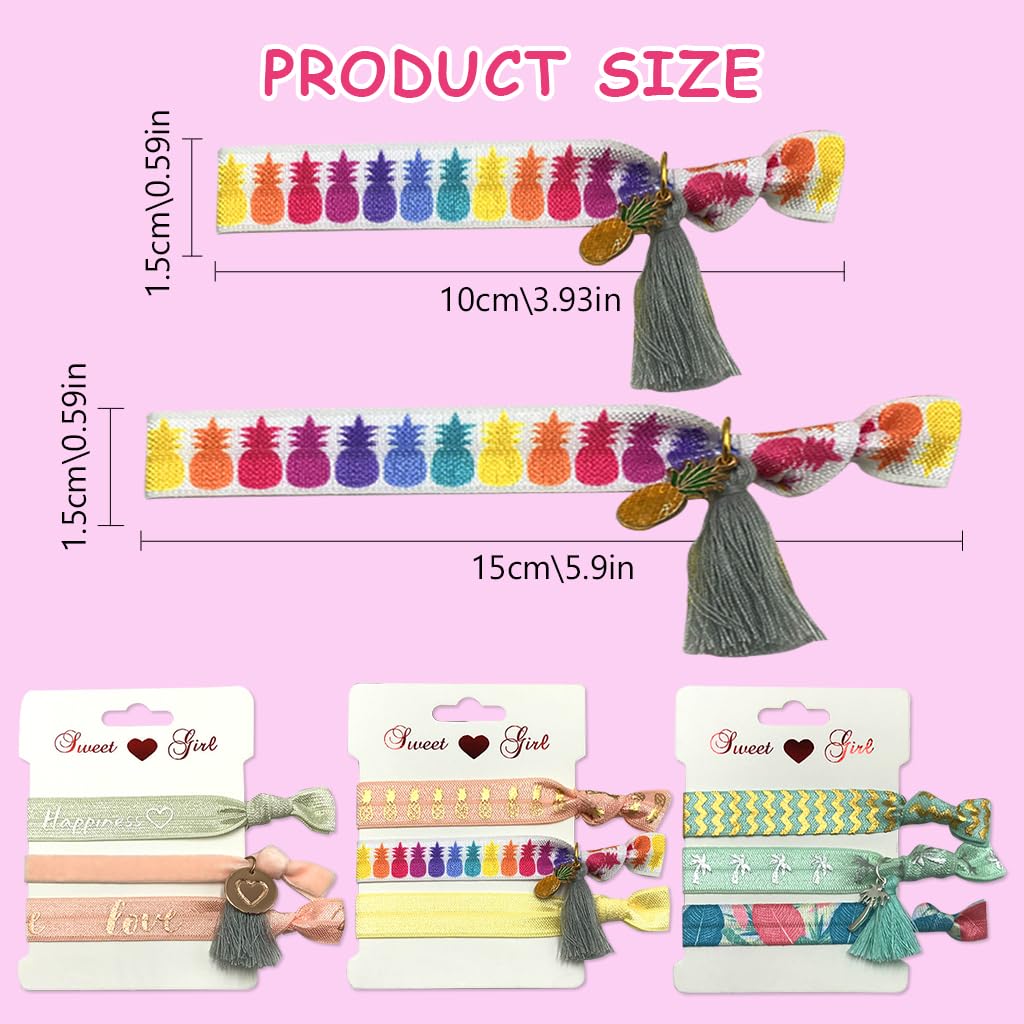 PALAY Hair Ties for Women with 9 Elastic Ribbon Bands featuring Cute Prints and Charms | Ponytail Holders and Friendship Bracelets