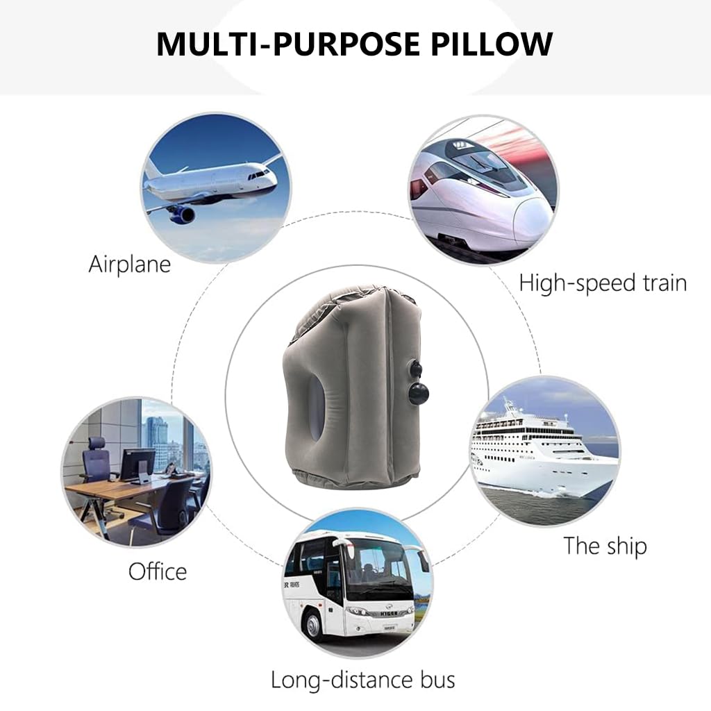 PALAY® Inflatable Travel Pillow, Airplane Neck Pillow Comfortably Supports Head And Chin For Airplanes, Trains, Cars And Office Napping, Grey, Polyvinyl Chloride, One size