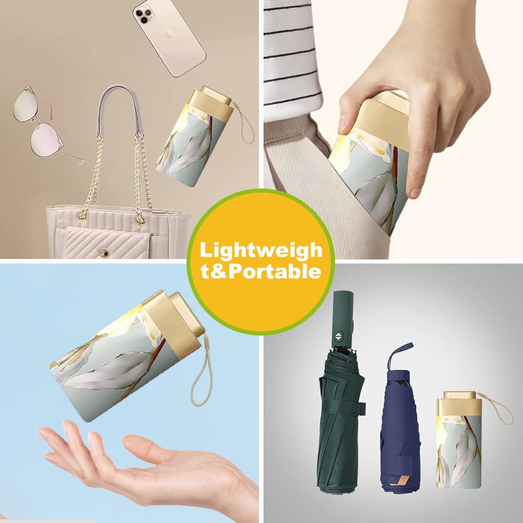 PALAY Women Sun Umbrella UPF 50+ for Travel with 6 Strong Ribs and Black Liner | Floral Foldable Design