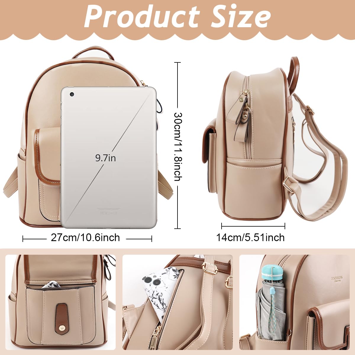 PALAY Backpack for College and Travel with Reinforced Straps | 7L Soft PU Water Resistant