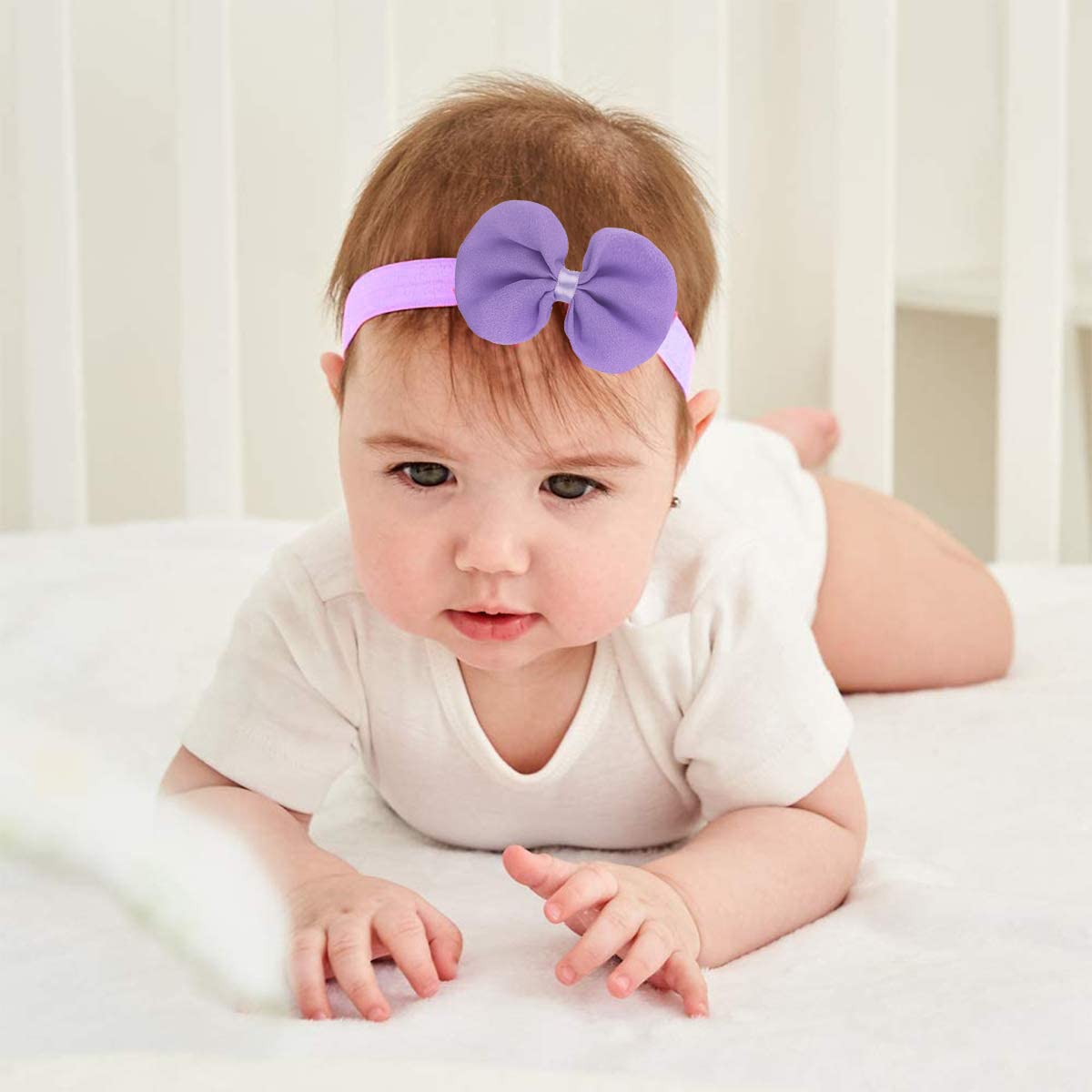 PALAY Girl Headbands for Babies with Stretchy Chiffon Bows 14Pcs Multicolor | Infant Hair Wraps