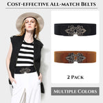 PALAY Belt for Women featuring 2.3 in Wide Elastic Waist Design with Retro Interlocking Buckle | Black and Brown Set