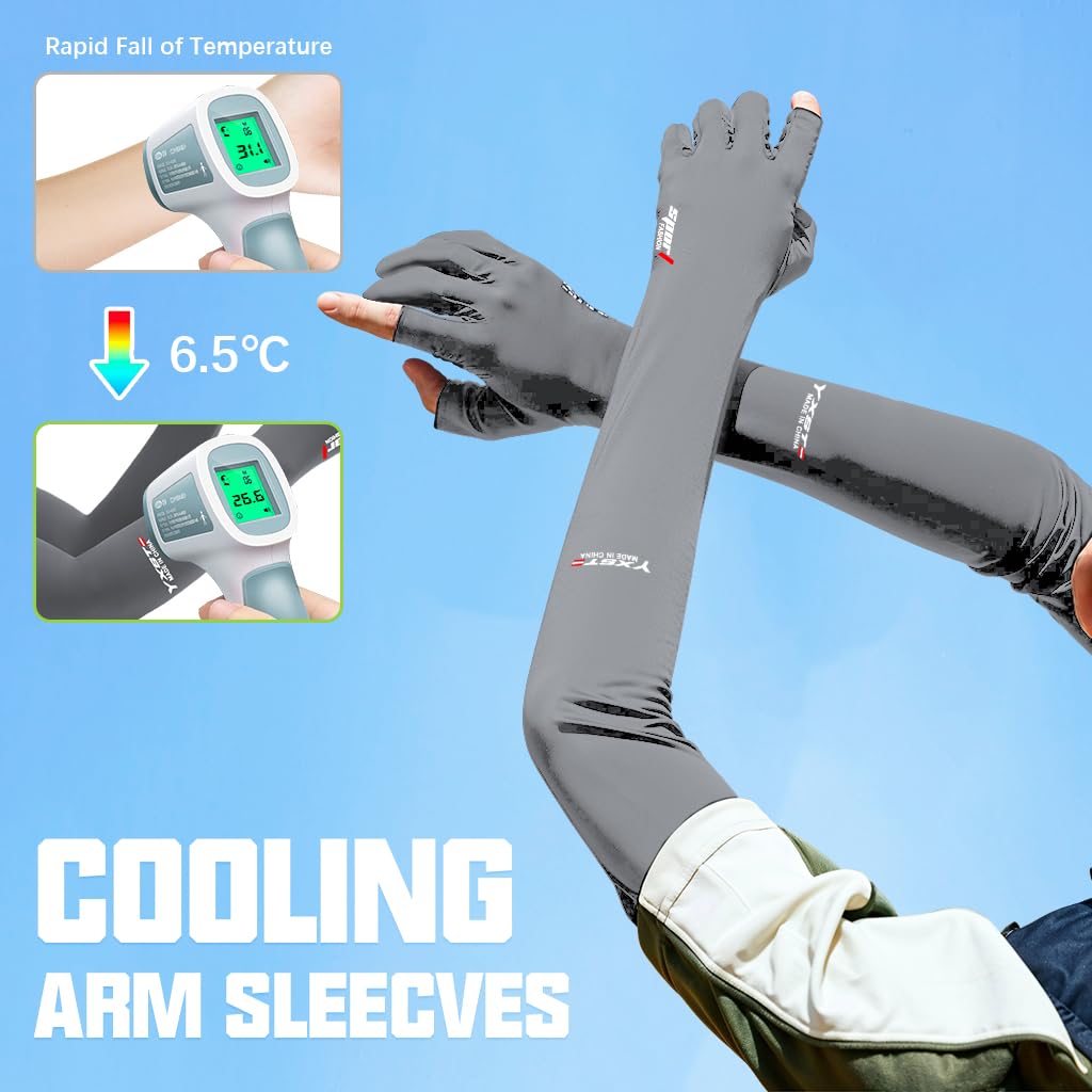 PALAY Hand Gloves for Sun Protection with UPF 50+ and Open Finger Tips | Ice-Silk Grey