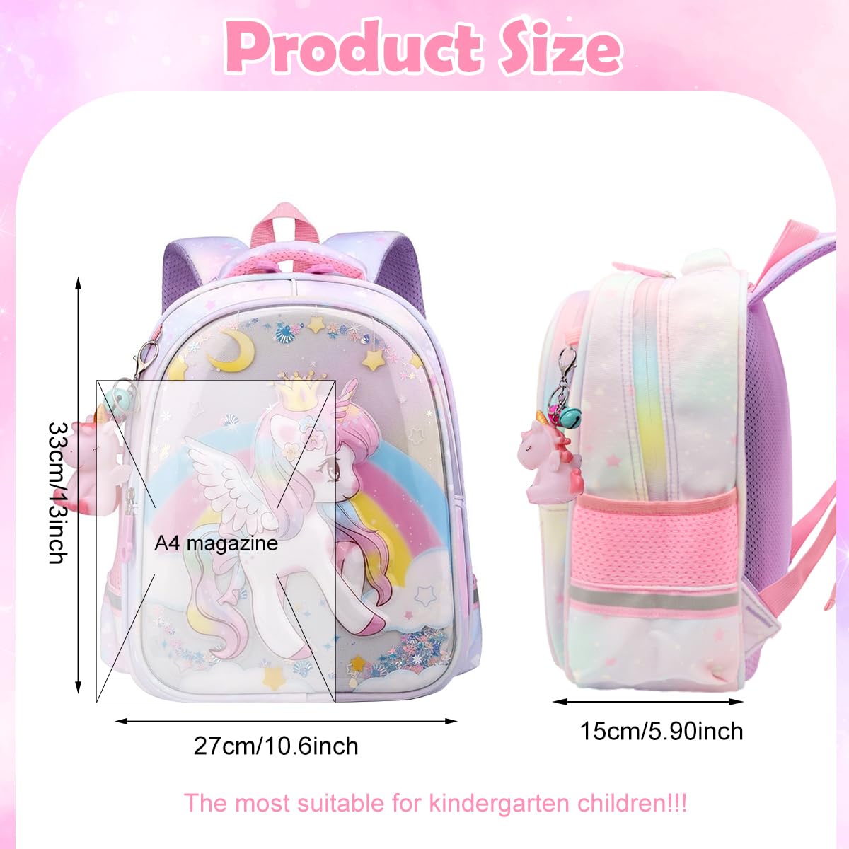 PALAY Unicorn Backpack for Schoolgirls featuring Double Layer Design and Waterproof Nylon | Ideal Gift for Girls Aged 4–6