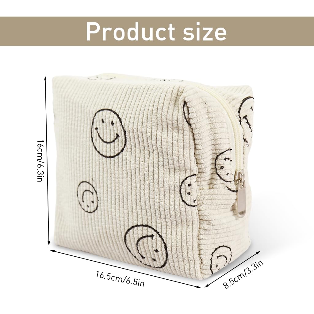 Palay Small Makeup Pouch for Travel with Secure Zipper Closure 18x9x13 cm Beige | Corduroy