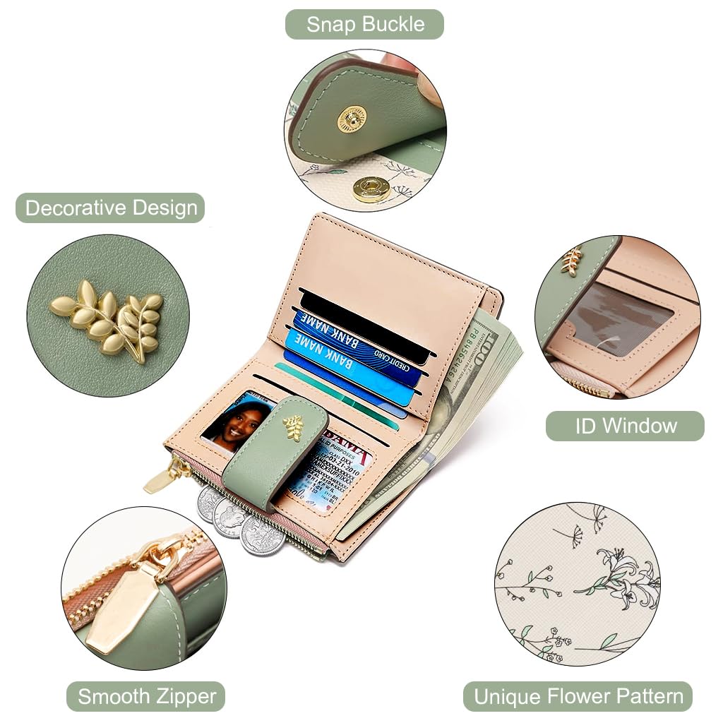 PALAY Small Wallet for Women with 9.2 x 11.5 cm Compact Design and Snap Button Closure | Floral PU Leather Purse with Card Slots and Coin Pocket