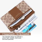 PALAY Women's Wristlet Clutch Wallet with Zipper Pouches and Hand Strap | PU Brown 18.7x11cm