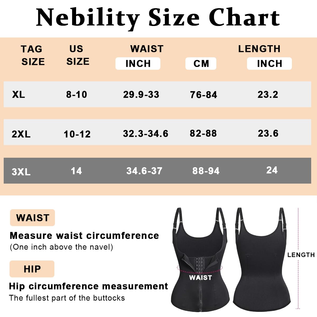 PALAY® Waist Trainer for Women Corset Shapewear with Zipper, Women's Waist Cincher Tank Top Vest Sport Workout Girdle Hourglass Body Shaper with Adjustable Straps, XXL, Black