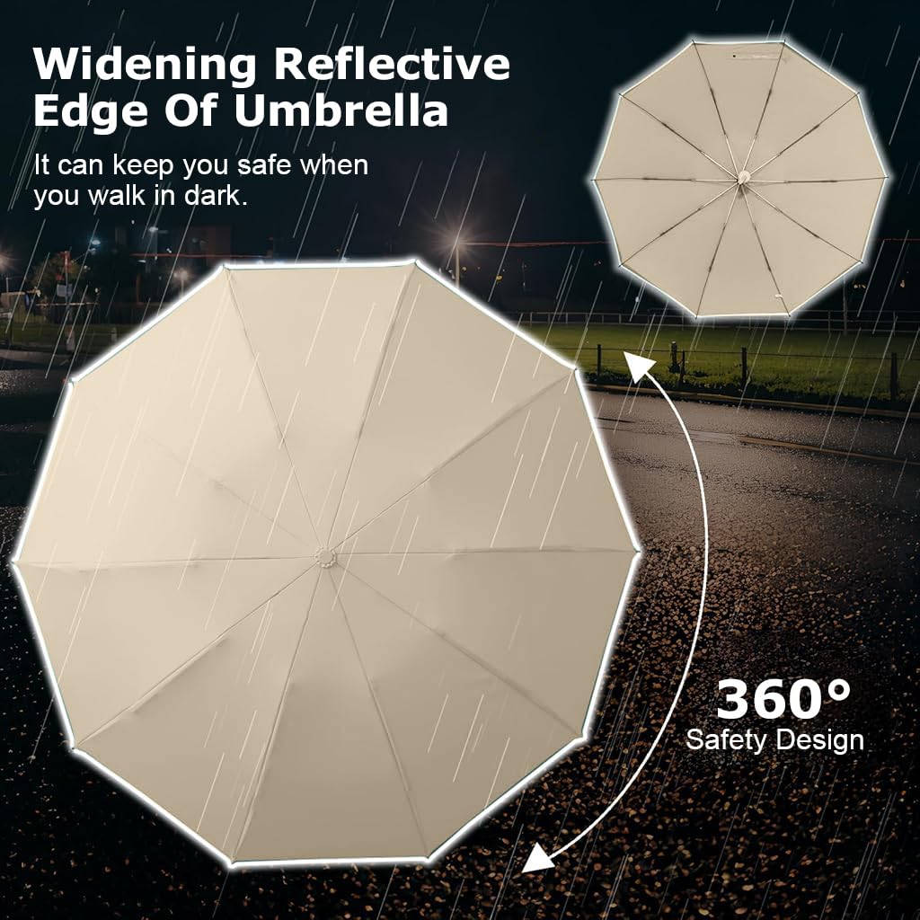 PALAY Umbrella for Rain with 10 Dual Ribs and Auto Open Close | Compact Khaki 3PCS