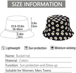 PALAY® Bucket Hats for Women Little Daisy Print Cotton Fisherman Beach Hats Foldable Reversible Bucket Outdoor Casual for Ladies Girls Cap White