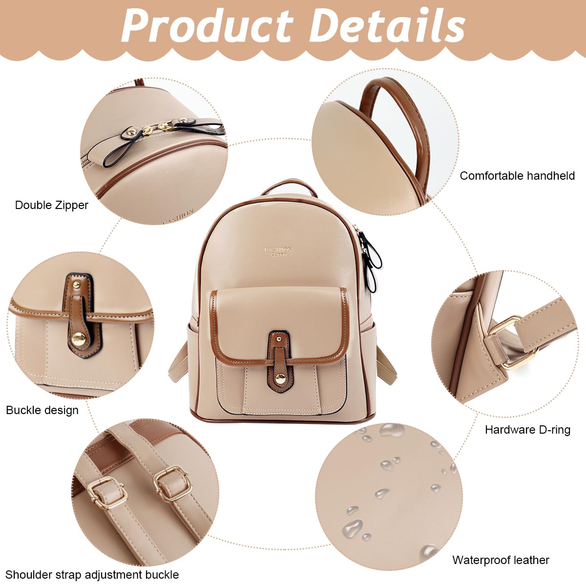 PALAY Backpack for College and Travel with Reinforced Straps | 7L Soft PU Water Resistant