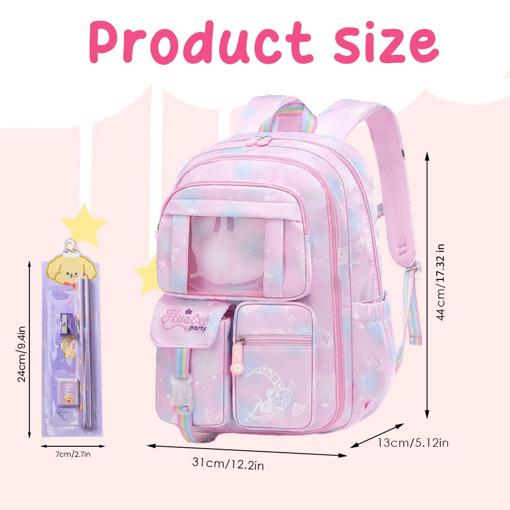 PALAY School Backpack for Girls with 2 Large Compartments and Burden Relief Straps | Pink