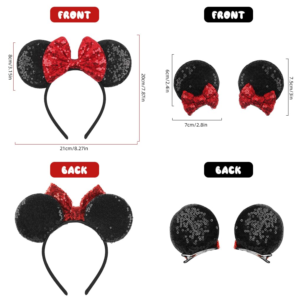 PALAY Mickey Mouse Hair Band for Girls with Shiny Bow & Ears Clips | Party Accessory
