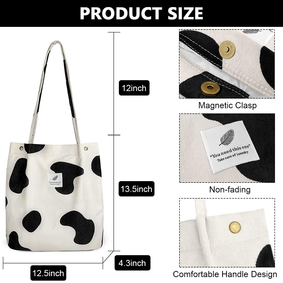 PALAY Corduroy Tote Bag for Women with 15×13×4 in Capacity and Magnetic Buckle Closure | Washable Foldable Design for Daily Use