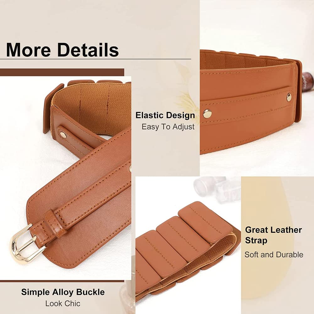 PALAY Brown Belt for Women featuring Metal Interlocking Buckle Design and PU Leather | 3PCS 23–33 in