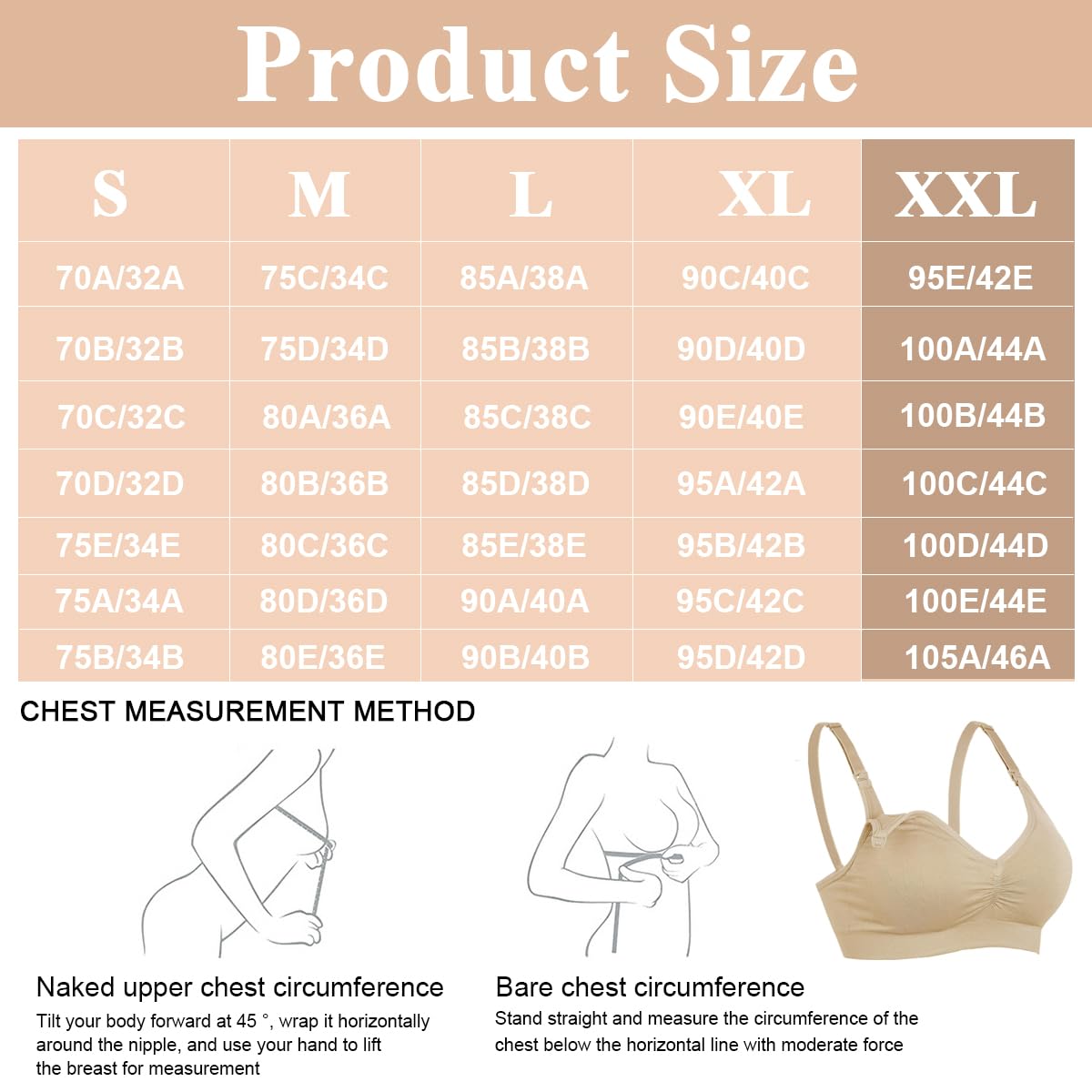 PALAY® Breastfeeding Bra Nursing Bra for New Moms Easy Release Clasp Design Breathable Nylon Nursing Bra Detachable Bra Cups Seamless Breastfeeding Bra, Beige, XL