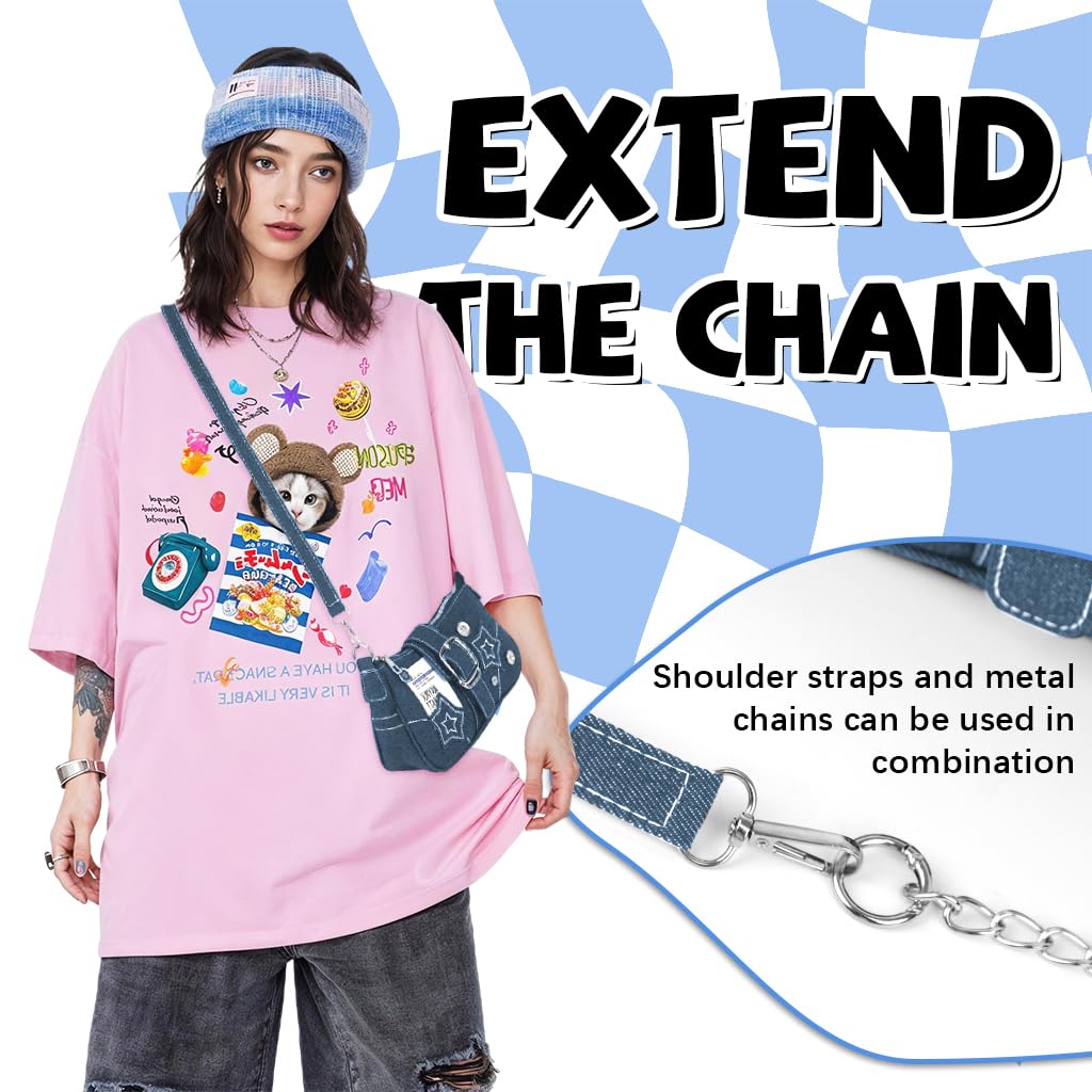 PALAY Shoulder Bag for Girls featuring 23x7x13cm compact design with chain strap and zipper closure | Blue Canvas Handbag