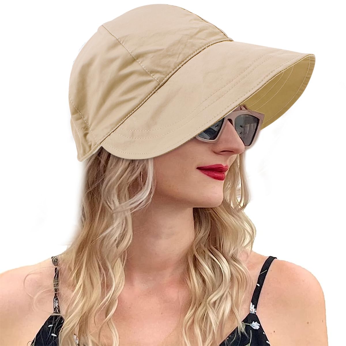 PALAY Polyester Bucket Hat for Women with Wide Brim and Adjustable Drawstring | Khaki 56–58 cm