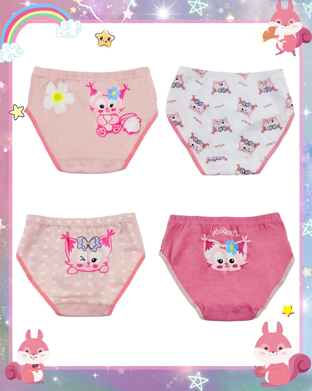 PALAY Toddler Cotton Underwear 3 Pack for 3–4 Year Old Girls with Elastic Waist | Soft Breathable Briefs