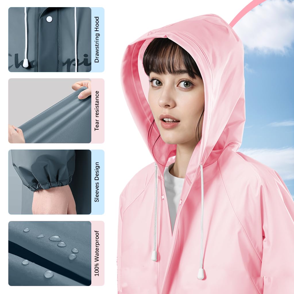 PALAY Rain Ponchos for Adults with Button Up Hood 120cm EVA Waterproof Design | 2 Pack Reusable Raincoat for Travel and Outdoor Use