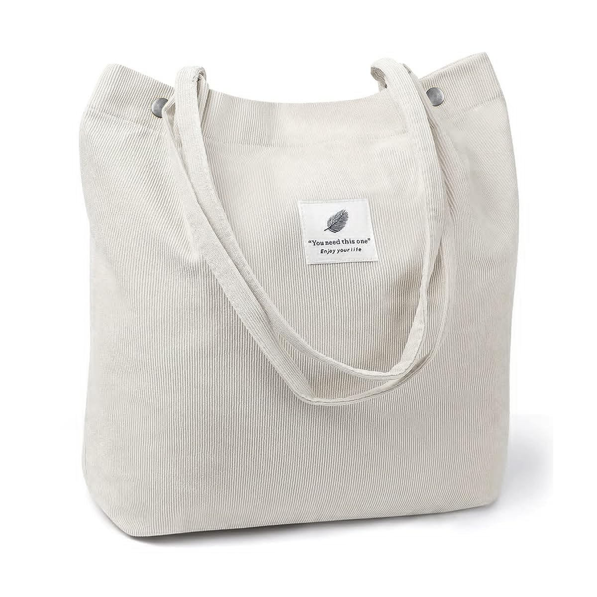 PALAY Tote Handbags for Women featuring Large Capacity Canvas Corduroy Design | White Shoulder Bag for Daily Use