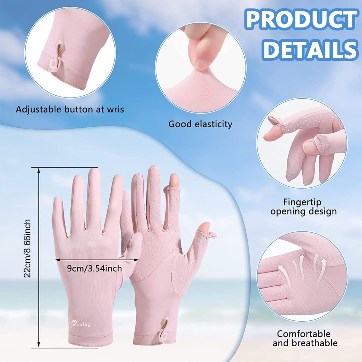 PALAY Sun Protection Gloves for Cycling and Driving with Open-Fingertip Design | Ice-Silk Cool Fabric 21cm Length for Women