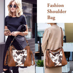 PALAY Shoulder Bag for Women with Removable Crossbody Strap and 31x13x29cm Soft PU Leather | Vintage Brown Spot Patch Tote for Daily Use