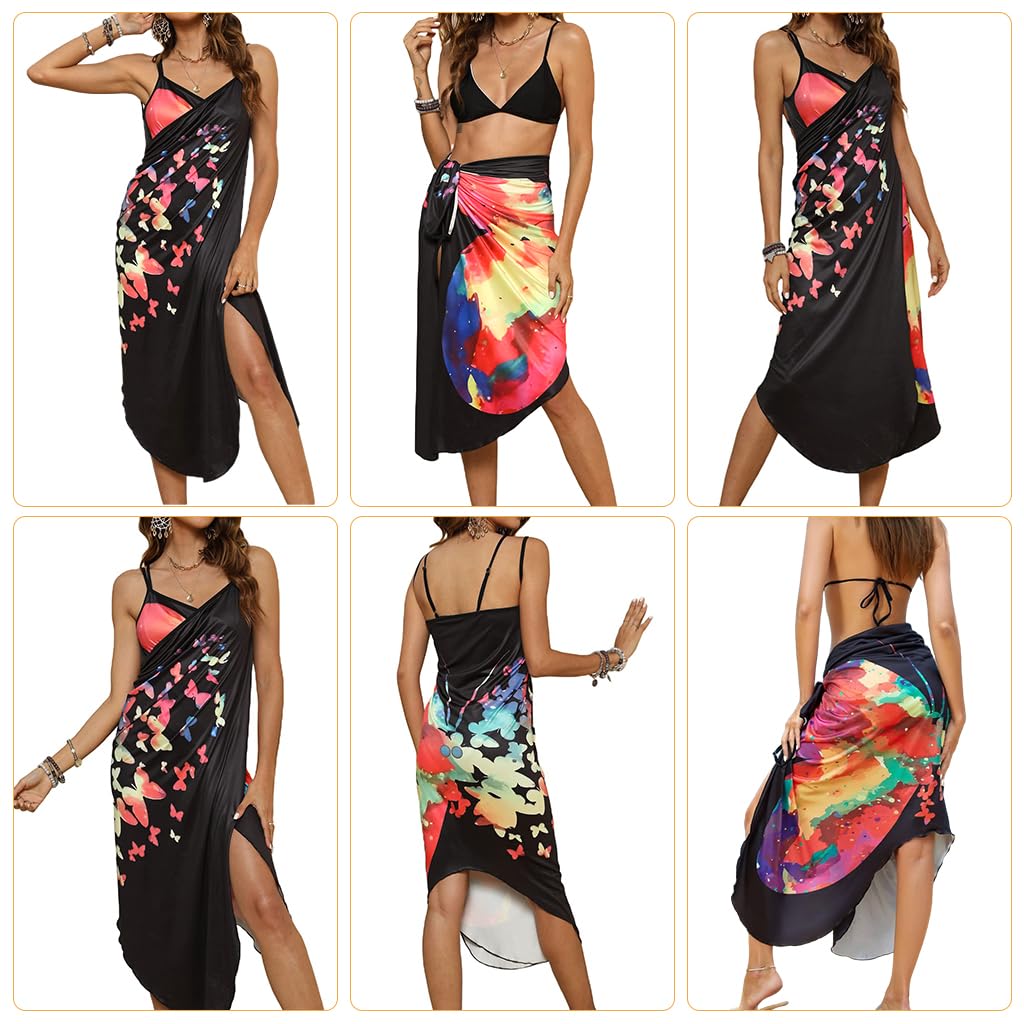 PALAY Beach Wear Dress for Women featuring Colorful Butterfly Print and Adjustable Straps | Lightweight Polyester Cover Up for Beach Vacations
