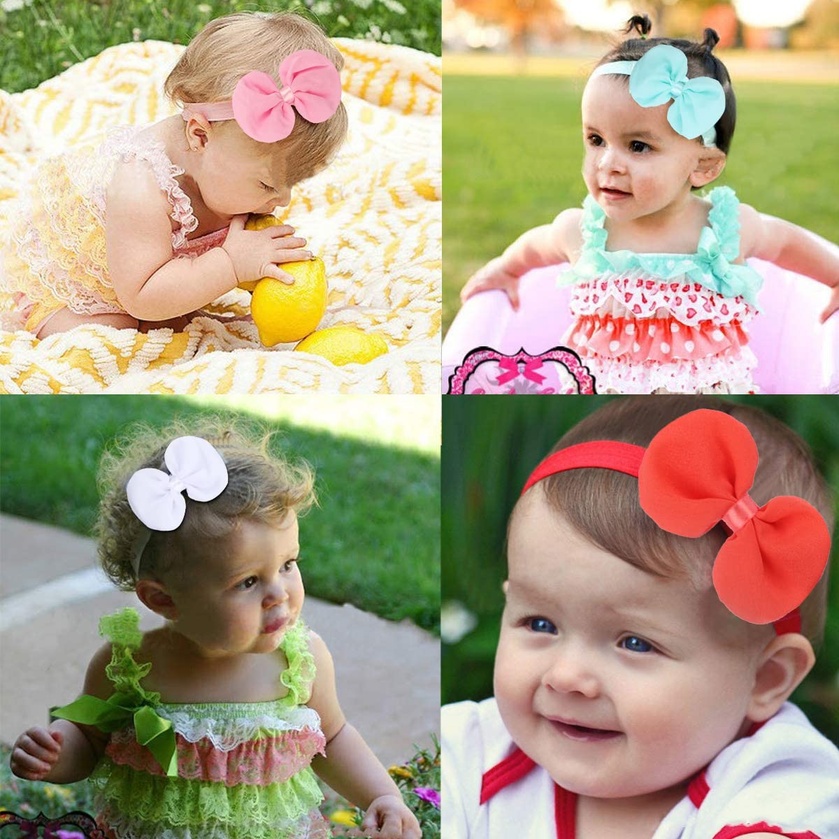 PALAY® Girl 14Pcs Headbands Stretchy Chiffon Hair Bows Hairbands Hair Wrap Hair Accessories Newborn Infant Toddlers Kids, Multicolor