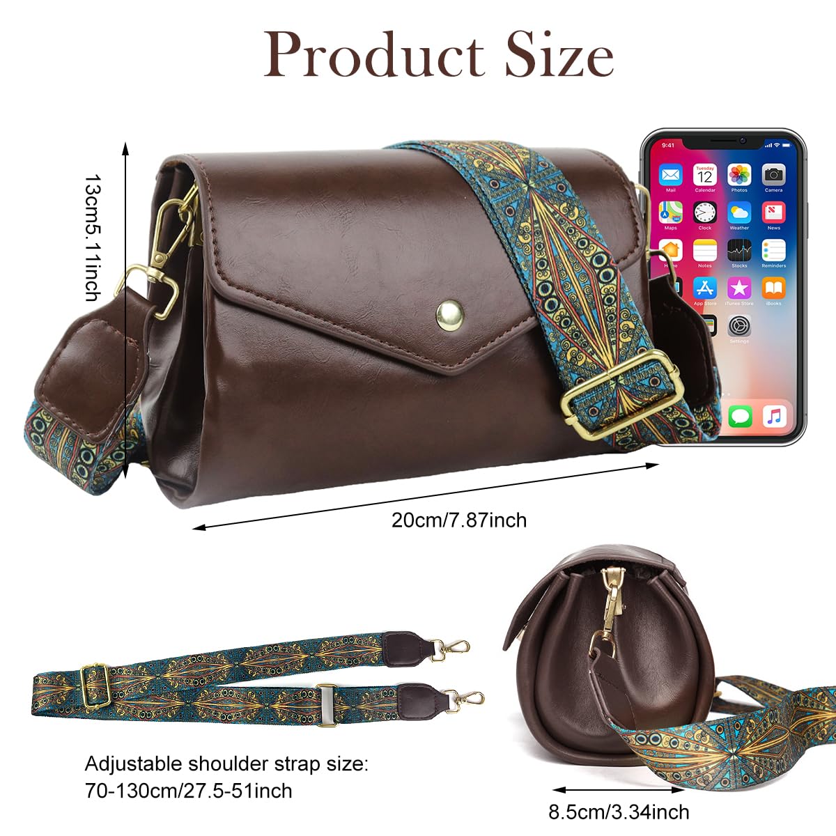 PALAY Shoulder Bag for Women featuring 5 Compartments and Snap Closure 19x13x12cm | Vintage Brown PU Crossbody