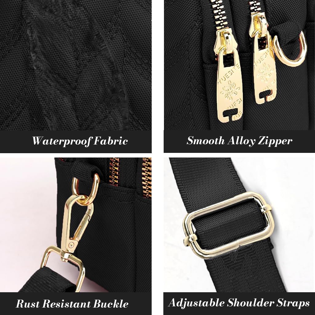 PALAY Phone Sling Bag with Triple Layer Zip Compartments and Detachable Strap 20x8x13cm Black