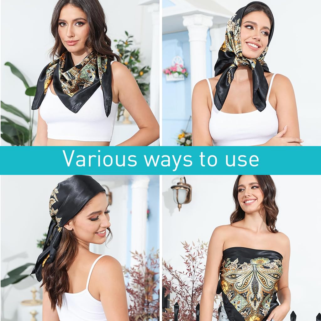 PALAY Silk Scarf for Women 3Pcs 35x35in Set with Satin Fabric and Fashion Prints | Gift Idea