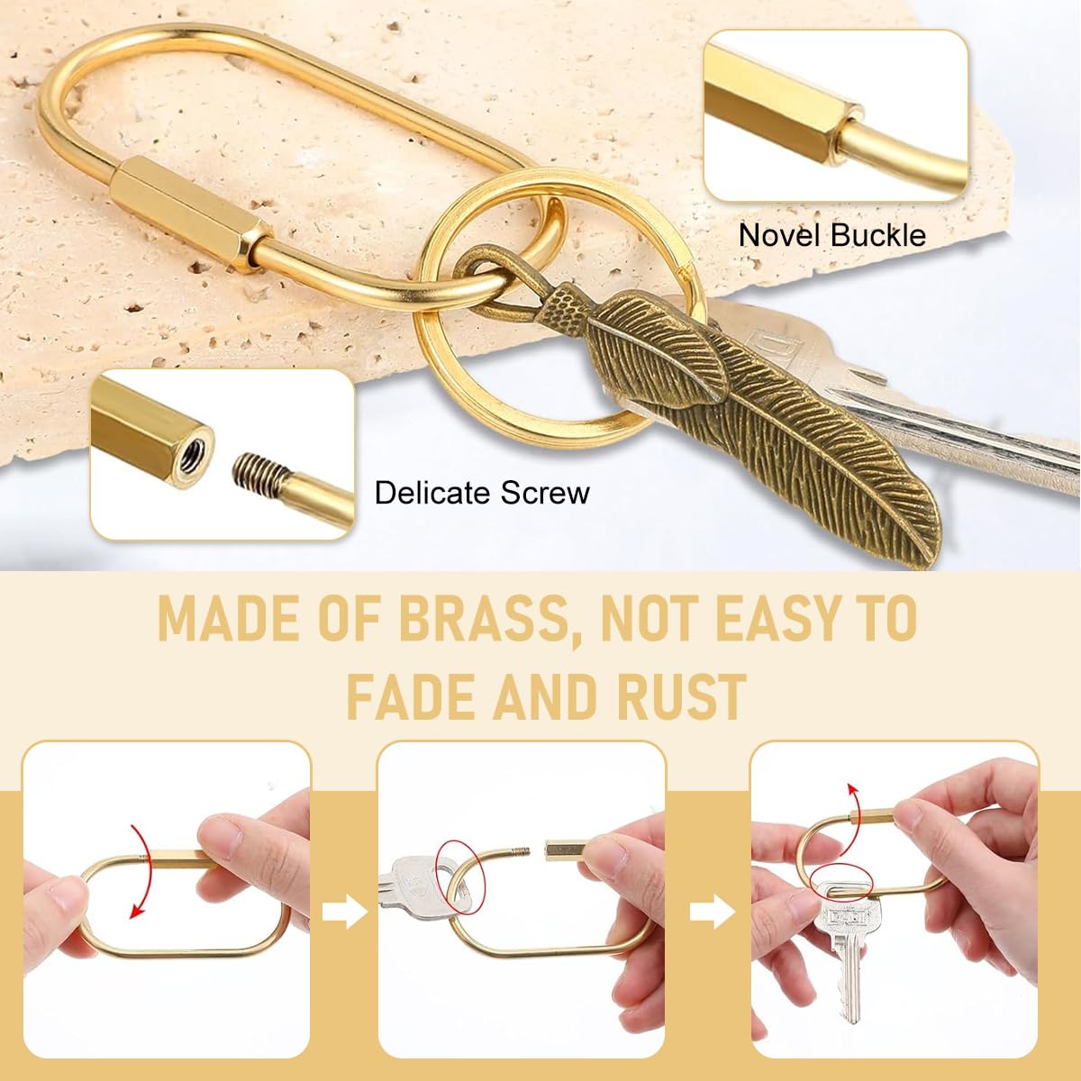 PALAY Carabiner Locks for Hanging and Securing with 2.36 in Screw Lock | Golden Copper 2 Pack