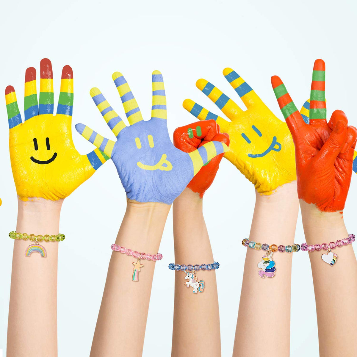 PALAY Unicorn Bracelet for Kids with 9 Crystal Beaded Designs featuring Cute Unicorn & Rainbow Charms