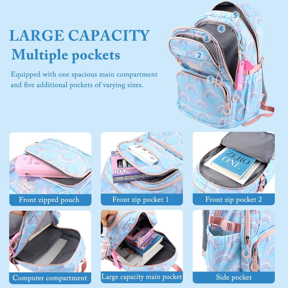 PALAY School Bag for Women featuring Multi Layer Storage and Waterproof Oxford Fabric | Casual Travel Set