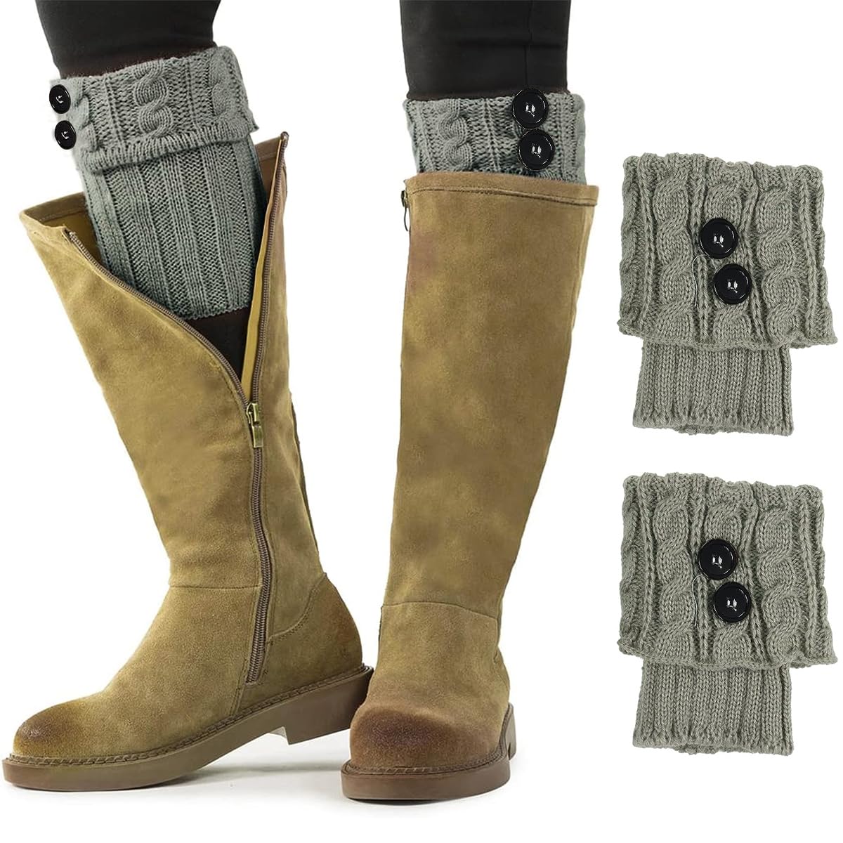 PALAY Boot Cuff Leg Warmers for Winter with Crochet Knitted Design and Soft Acrylic | Grey