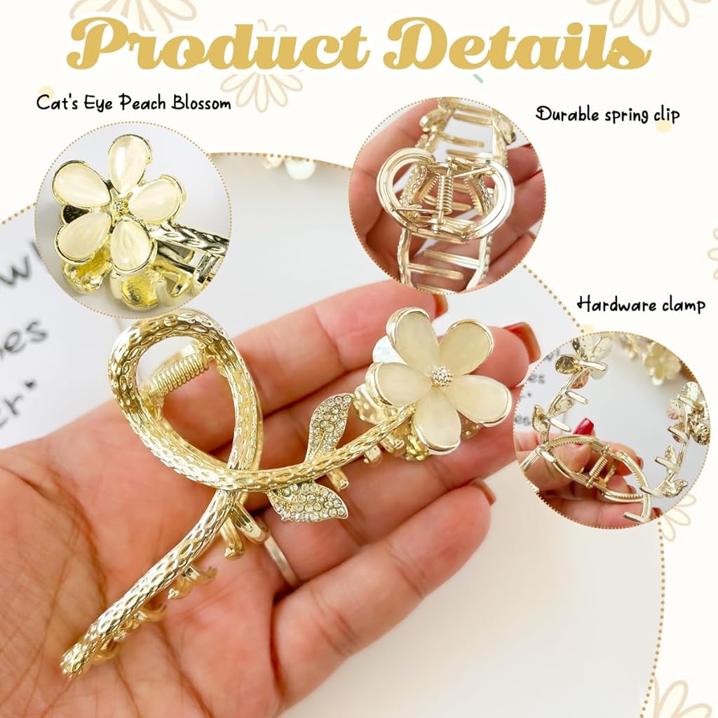 PALAY® Hair Claw Clip Combo for Women, Large Mermaid Pearl & Flower Rhinestone Metal Non-Slip Clutcher, Strong Hold Jaw Clips for Elegant Buns, Updos & Hair Styling, Gift for Ladies